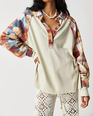 Free People - Blusa térmica Isabel com manga xadrez