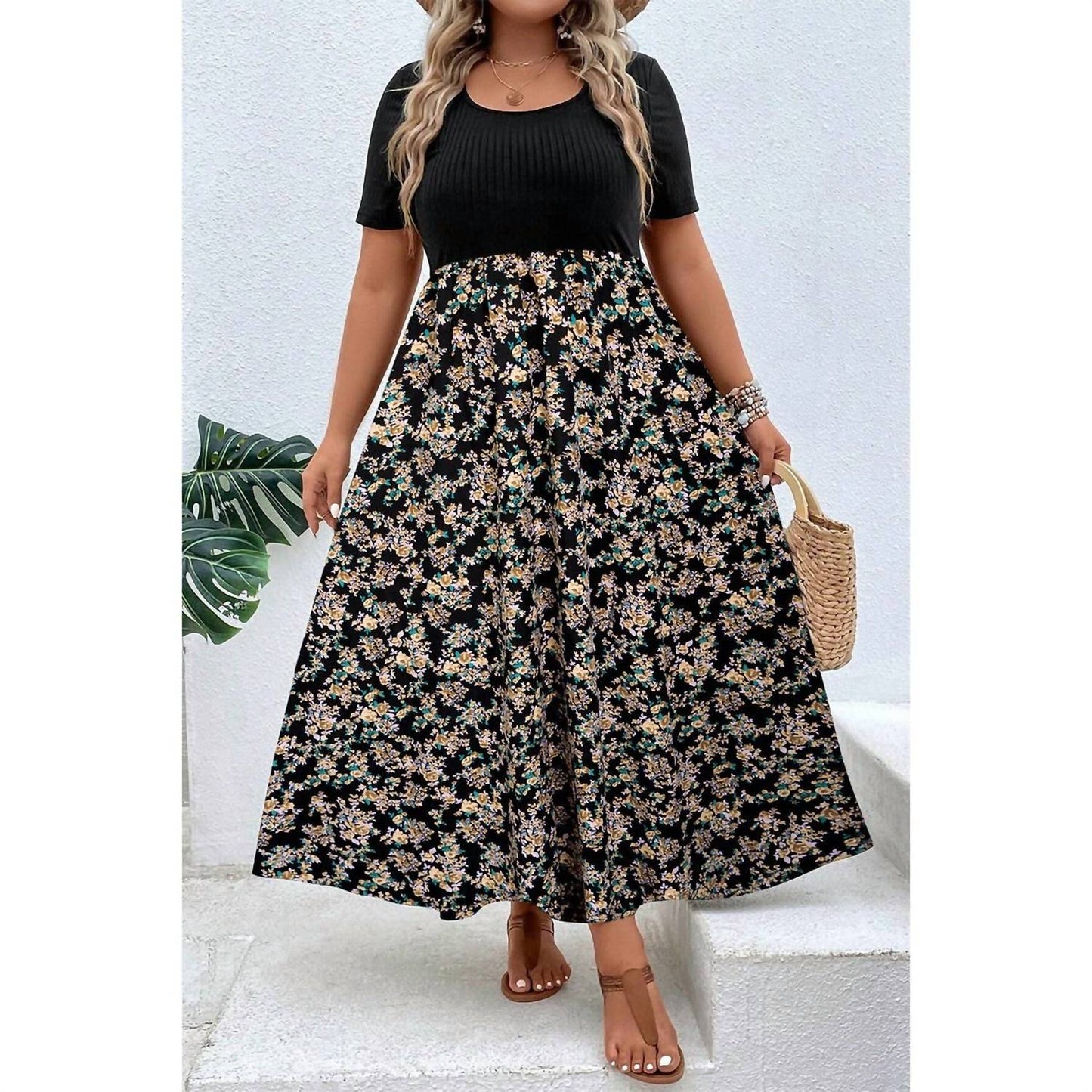 66Disco - Floral High Waist Dress - Plus