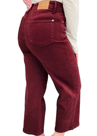 Judy Blue - Calça jeans cropped de cintura alta e perna larga