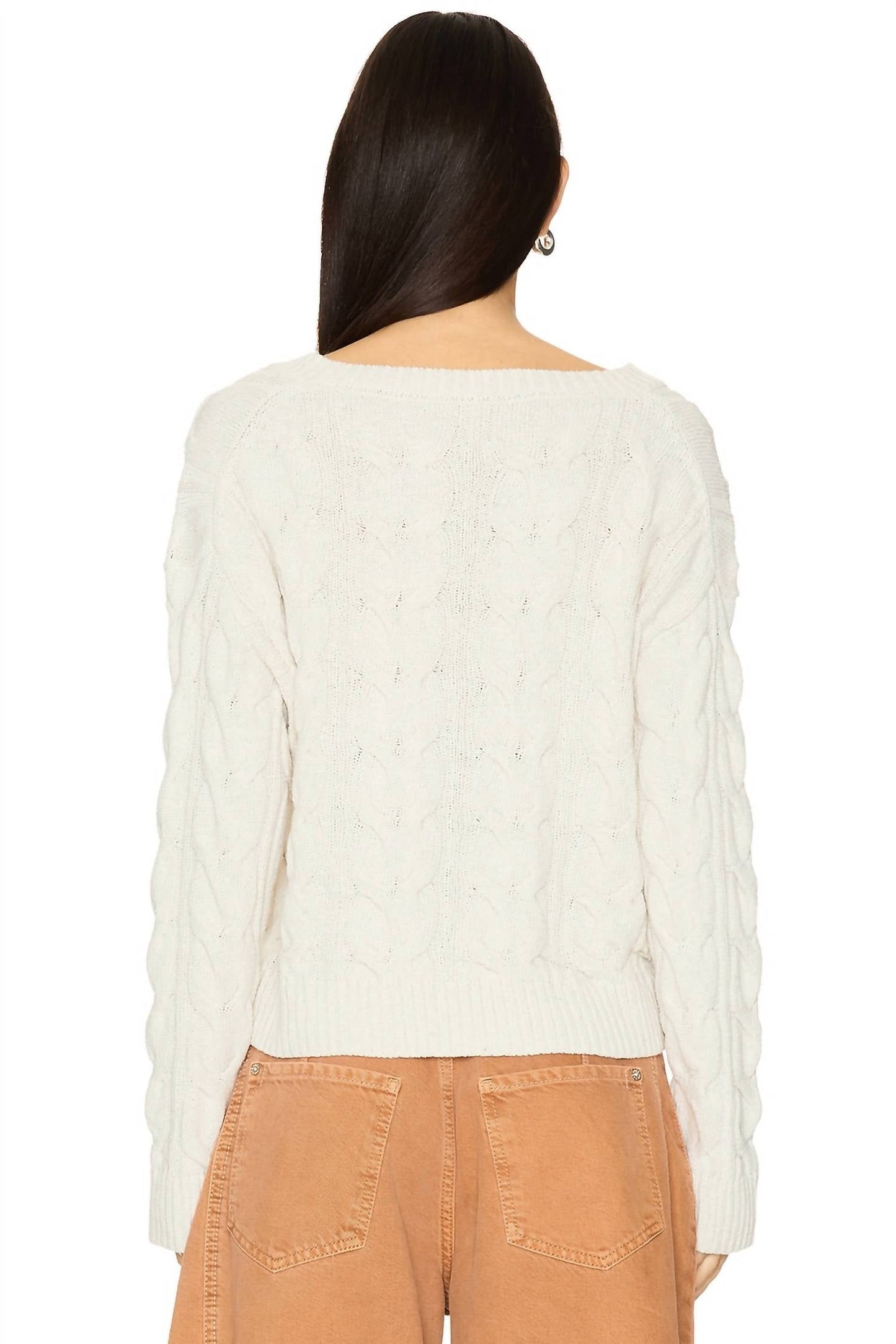 Free People - Washed Cable V-Neck Sweater