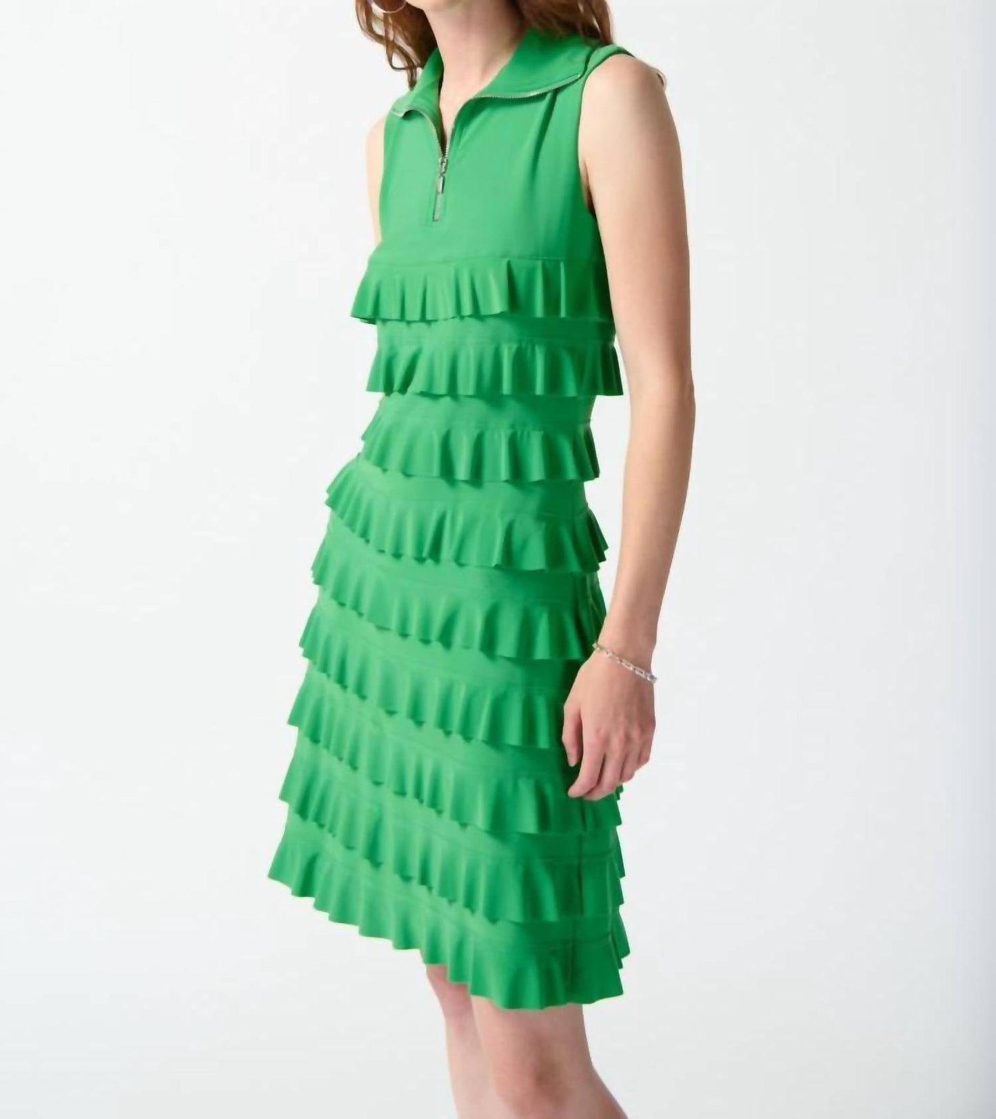 Joseph Ribkoff - Tiered Ruffles Zip Front Sleeveless Shift Dress
