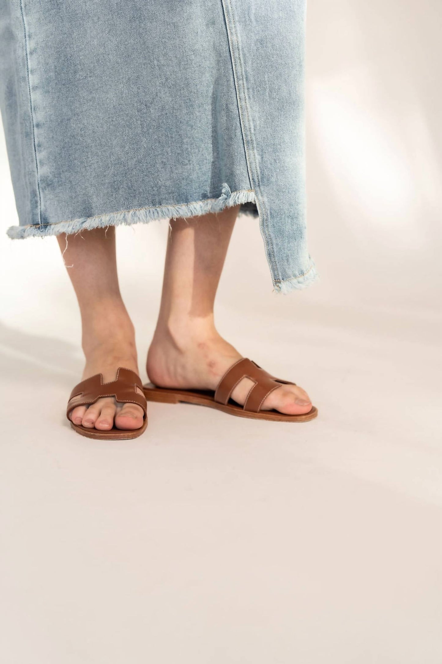 Recollection Brand - Frayed Hem Asymmetrical Stretch Denim Maxi Skirt