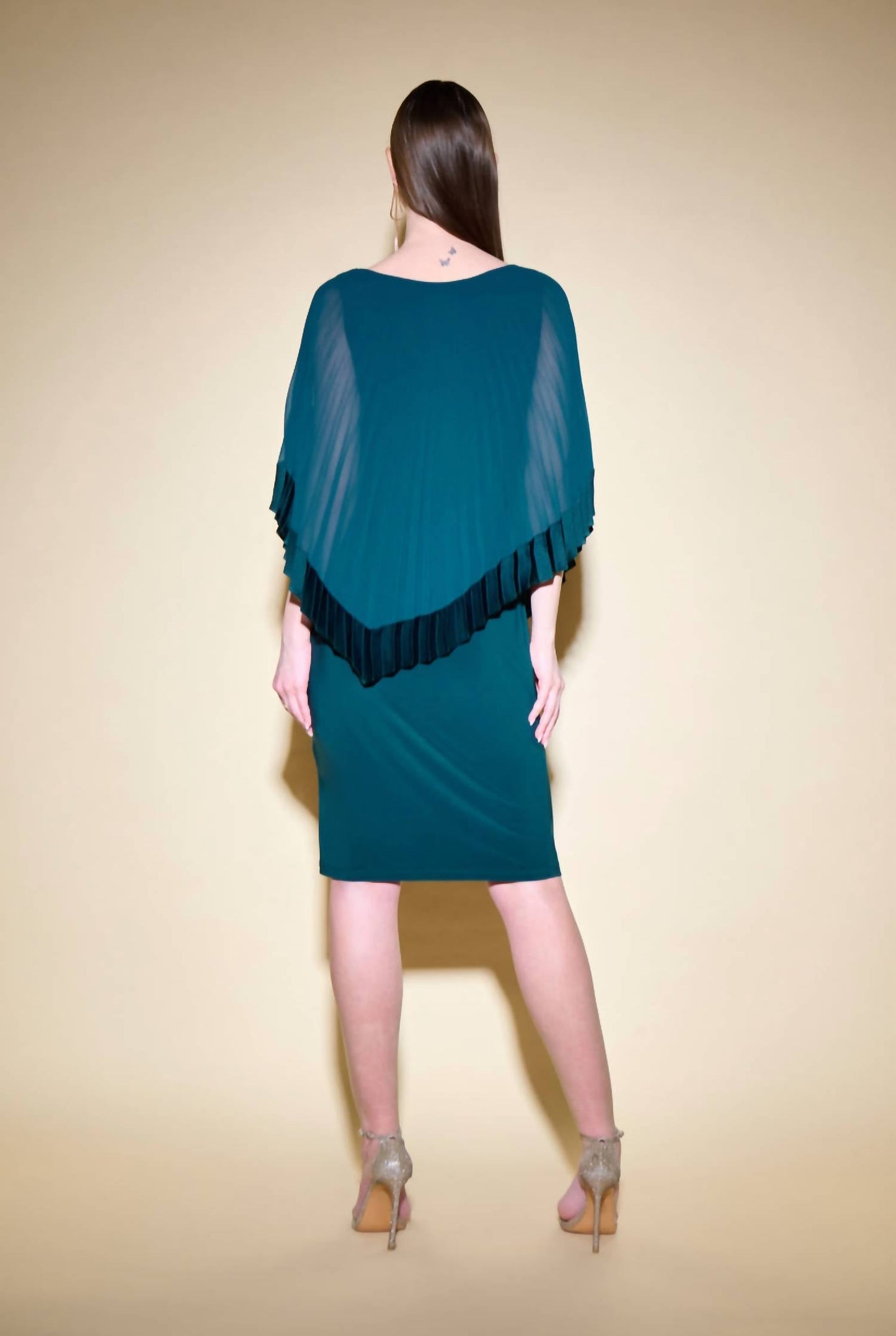 Joseph Ribkoff - Silky Knit Sheath Dress With ChiffonPleated Overlay