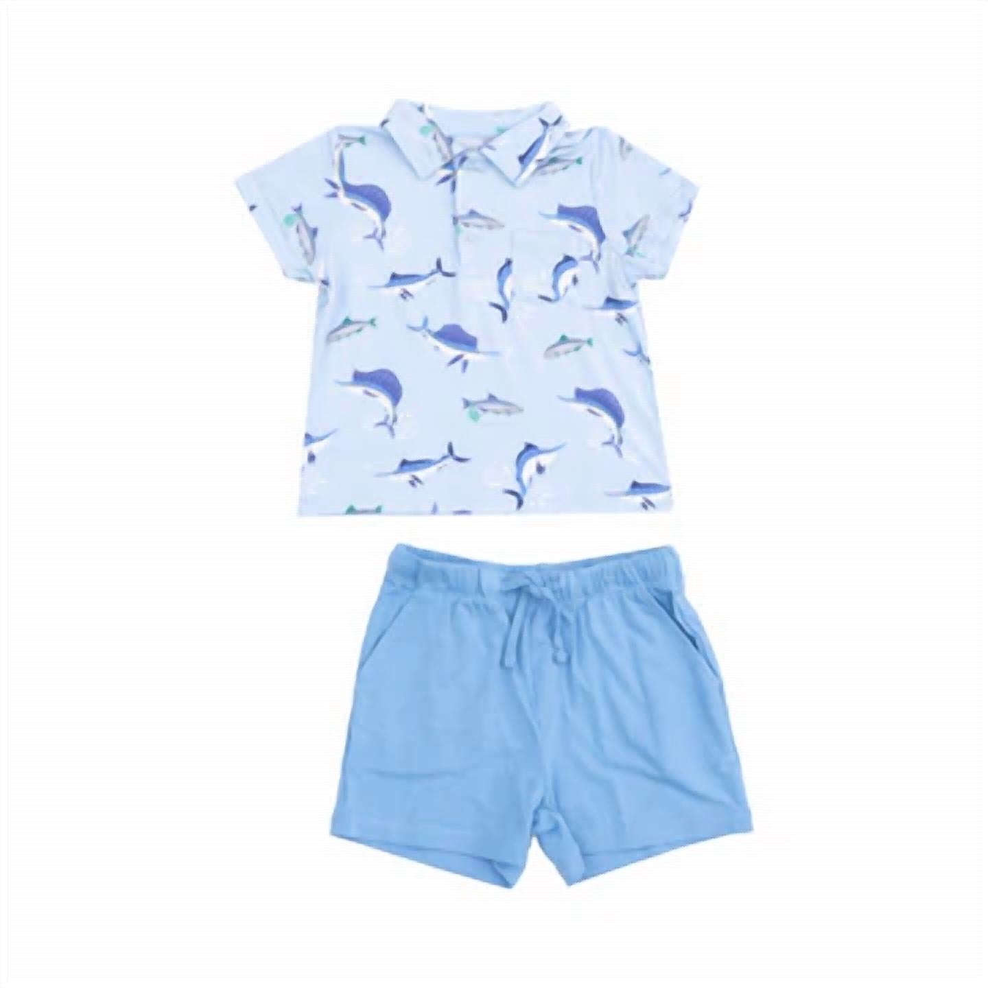 Angel Dear - Boy's Polo Short Sleeve Shirt & Casual Short Set