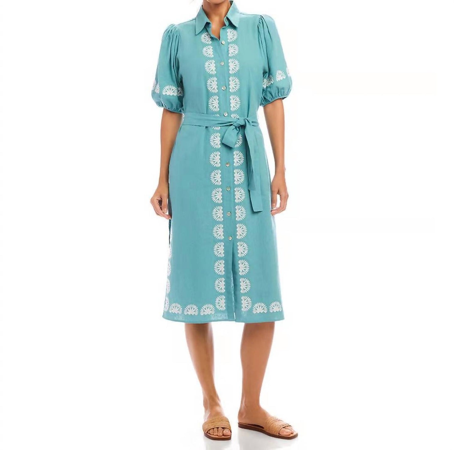 Karen Kane - Embroidered Linen Blend Shirtdress