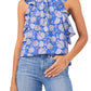 Vince Camuto Floral Ruffle Edge Sleeveless Blouse in Deep Blue, Size Large