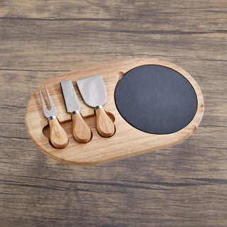 Creative Gifts International - Conjunto de tábua de queijo oval de ardósia e madeira com 3 peças