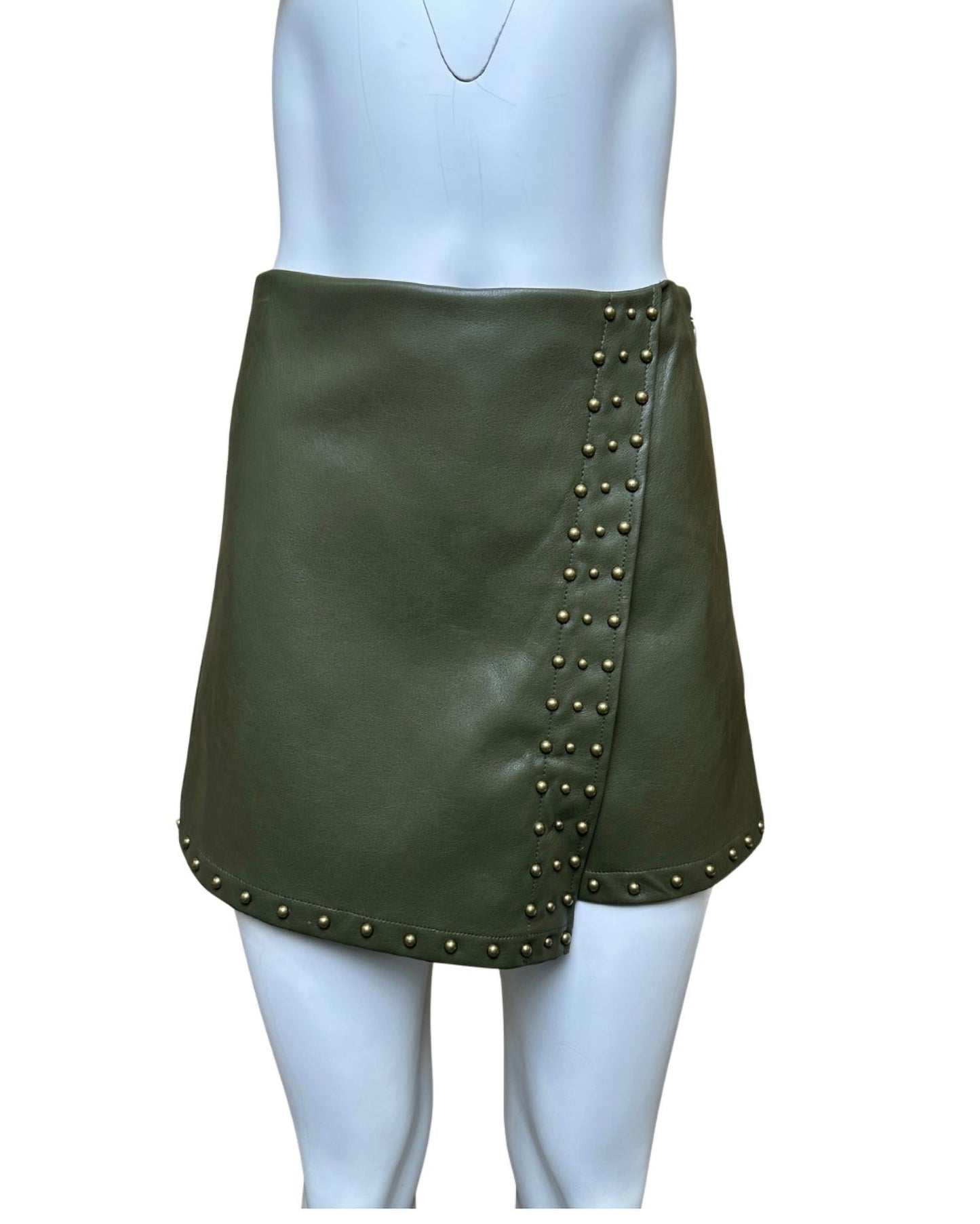 Anniewear - Women's Studded Stretch Faux Leather Wrap Skort