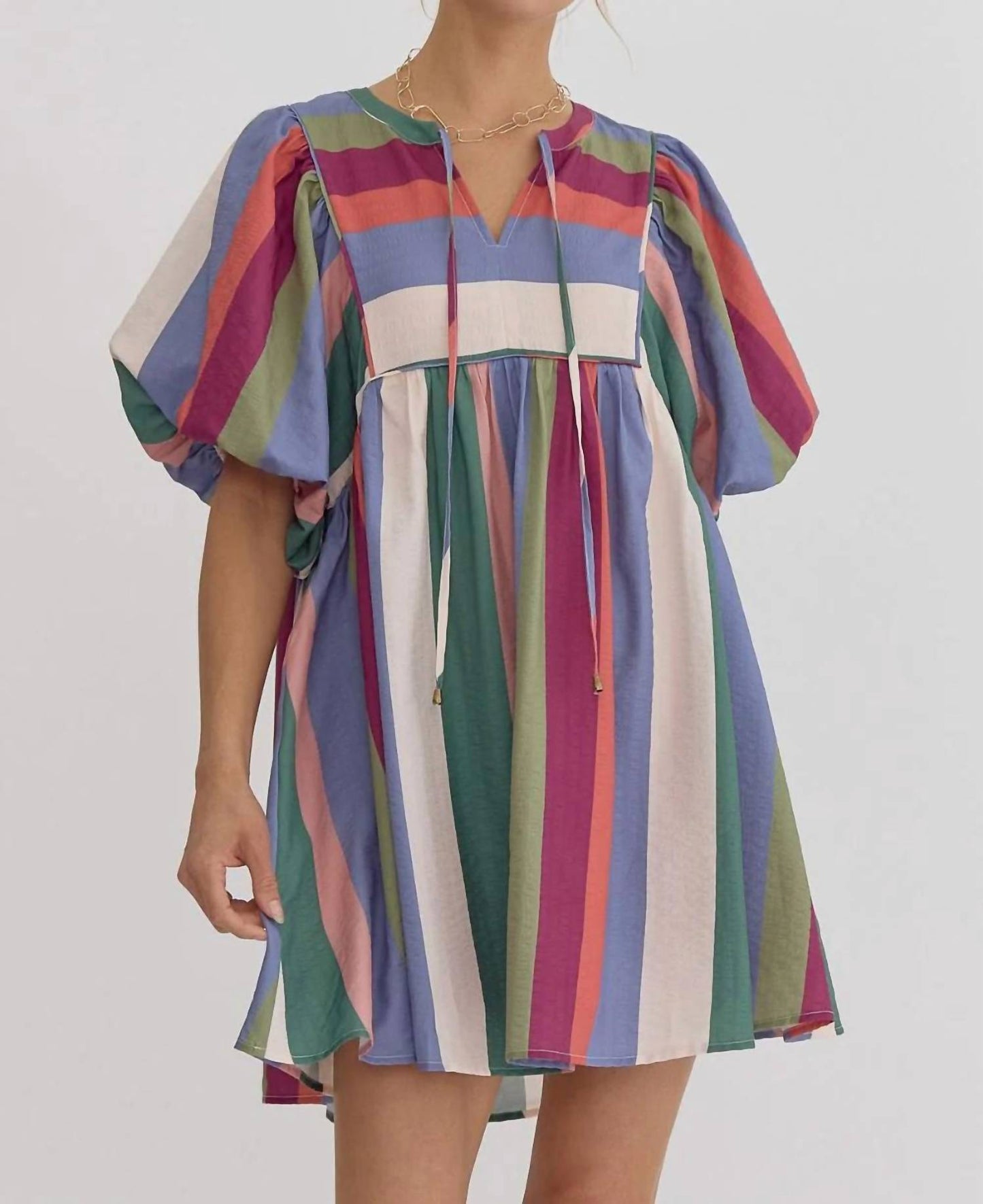 Entro - Striped Bubble Sleeve Dress