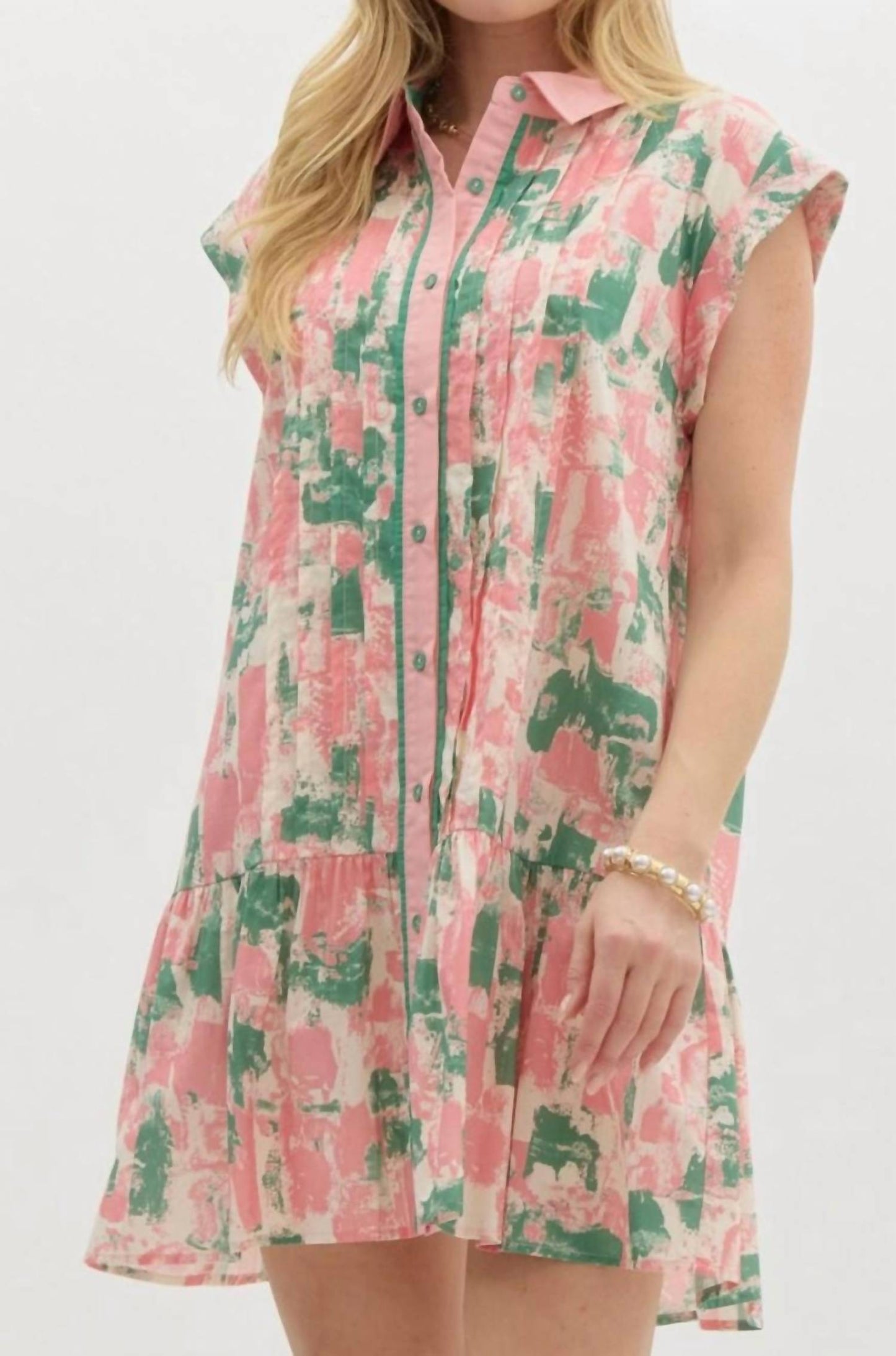 Entro - Pintuck Detail Watercolor Dress