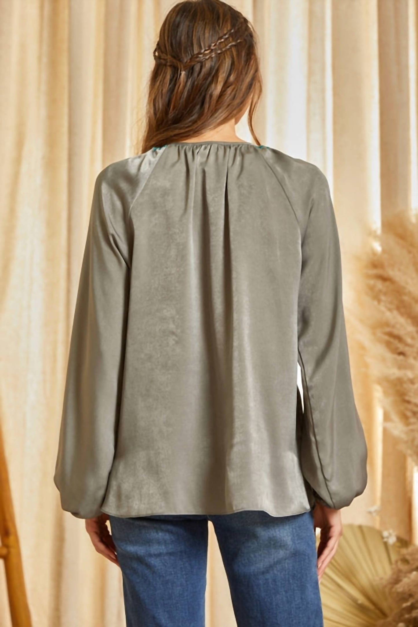 Andree By Unit - Velvety Embroidered Satin Blouse
