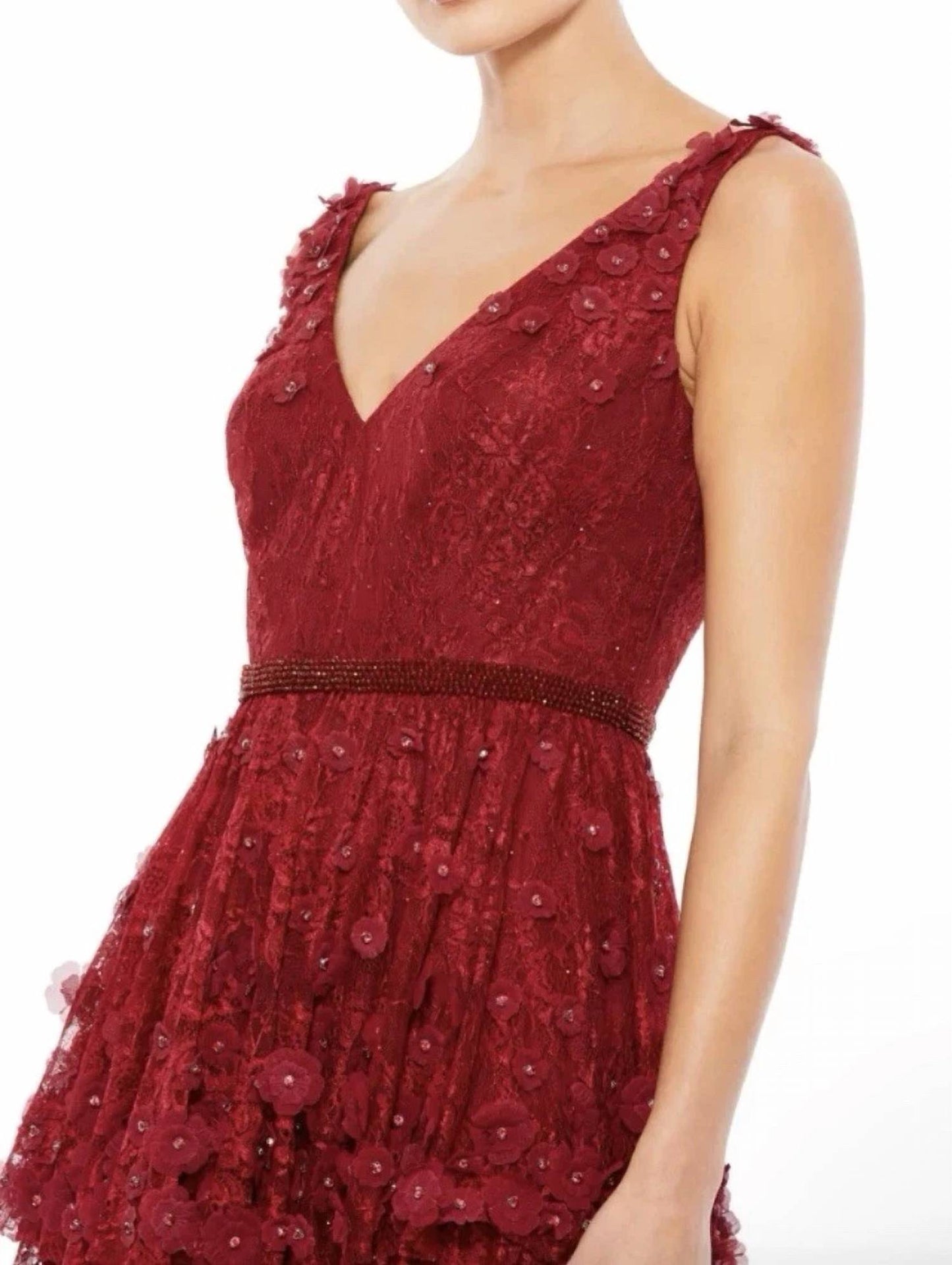 Mac Duggal - Floral Applique Ruffled Tiered Gown