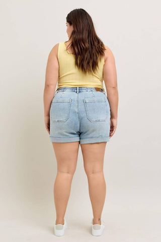 Judy Blue - Shorts jeans jogger de cintura alta com punho