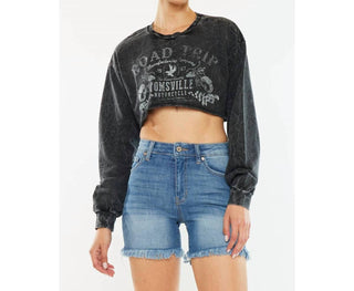 Kancan - Shorts jeans Cheyenne de cintura alta com bainha desfiada