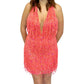 Aleta - Plunging Neckline Fringe Dress