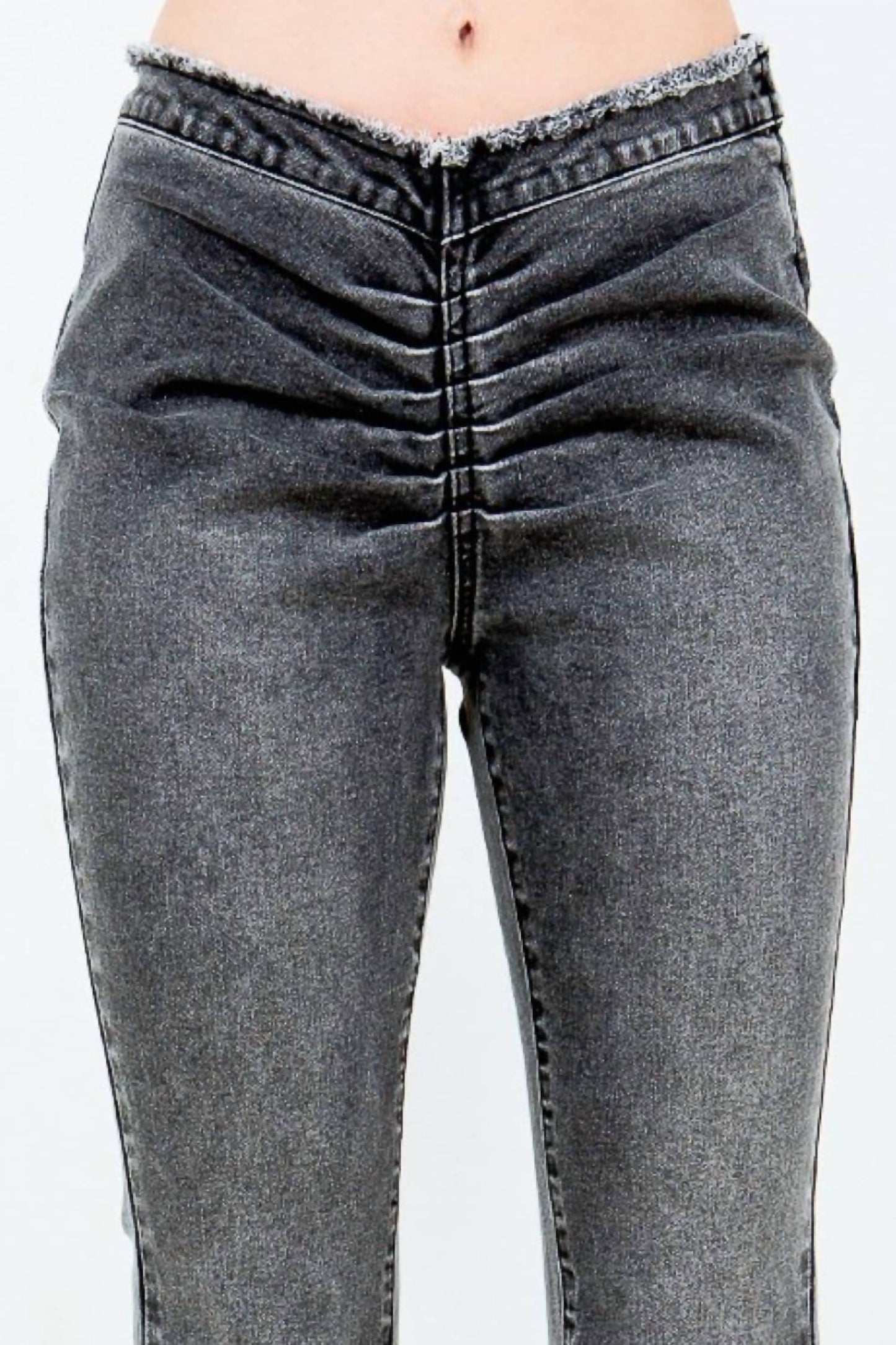 American Bazi - Chic V Cut Ruched Flare Pants