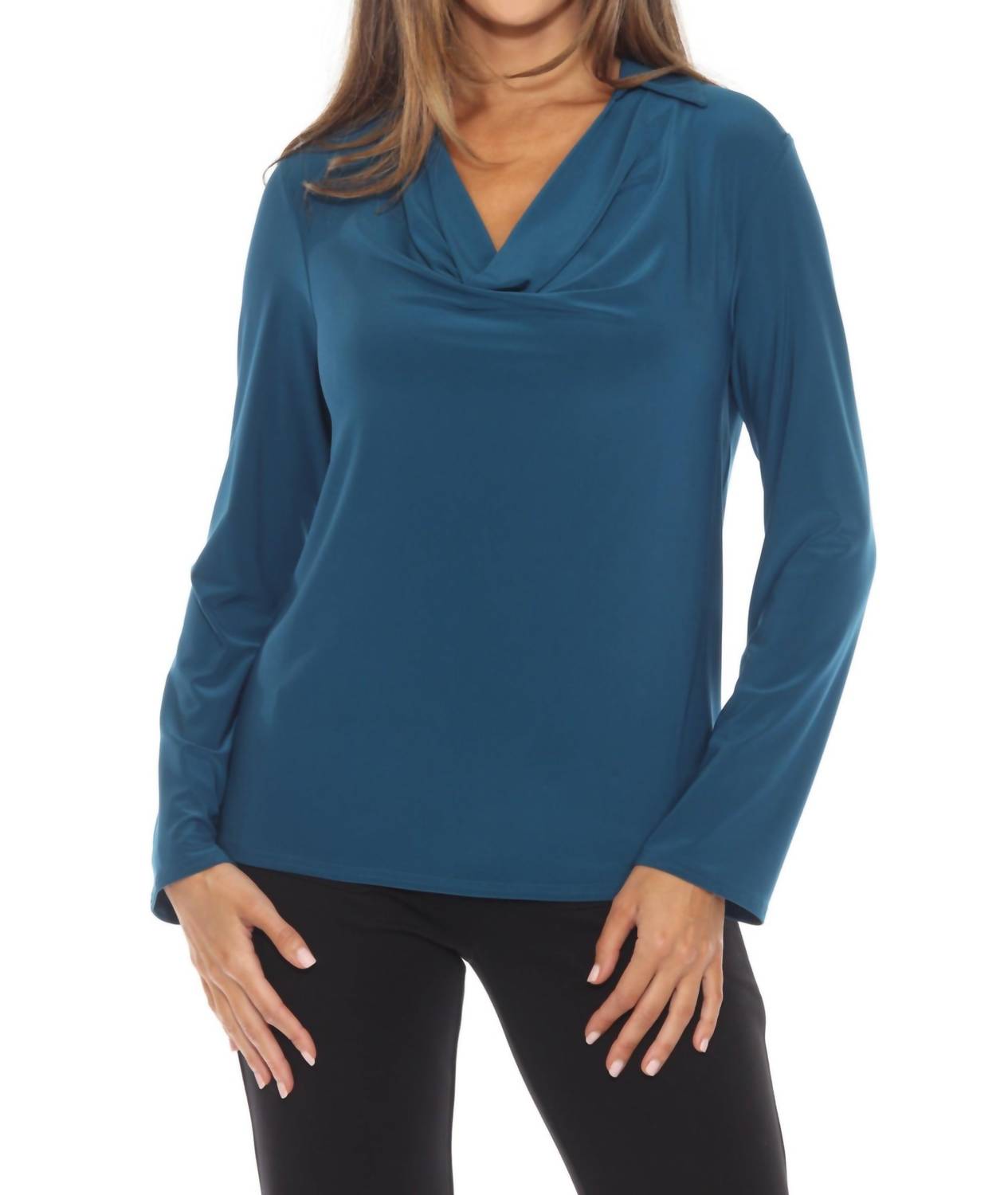 Joseph Ribkoff - Draped Cowl Neck Long Sleeve Top
