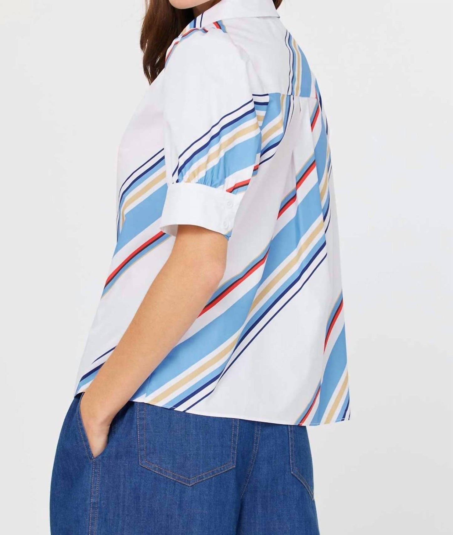 Current Air - Diagonal Stripe Split Neck Blouse