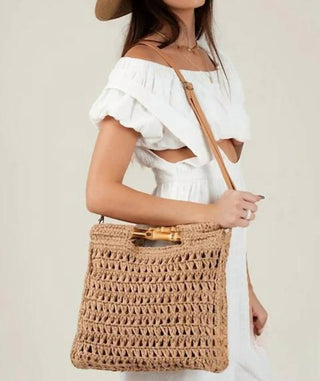Lucca - Bolsa de palha com alça de bambu Dewi