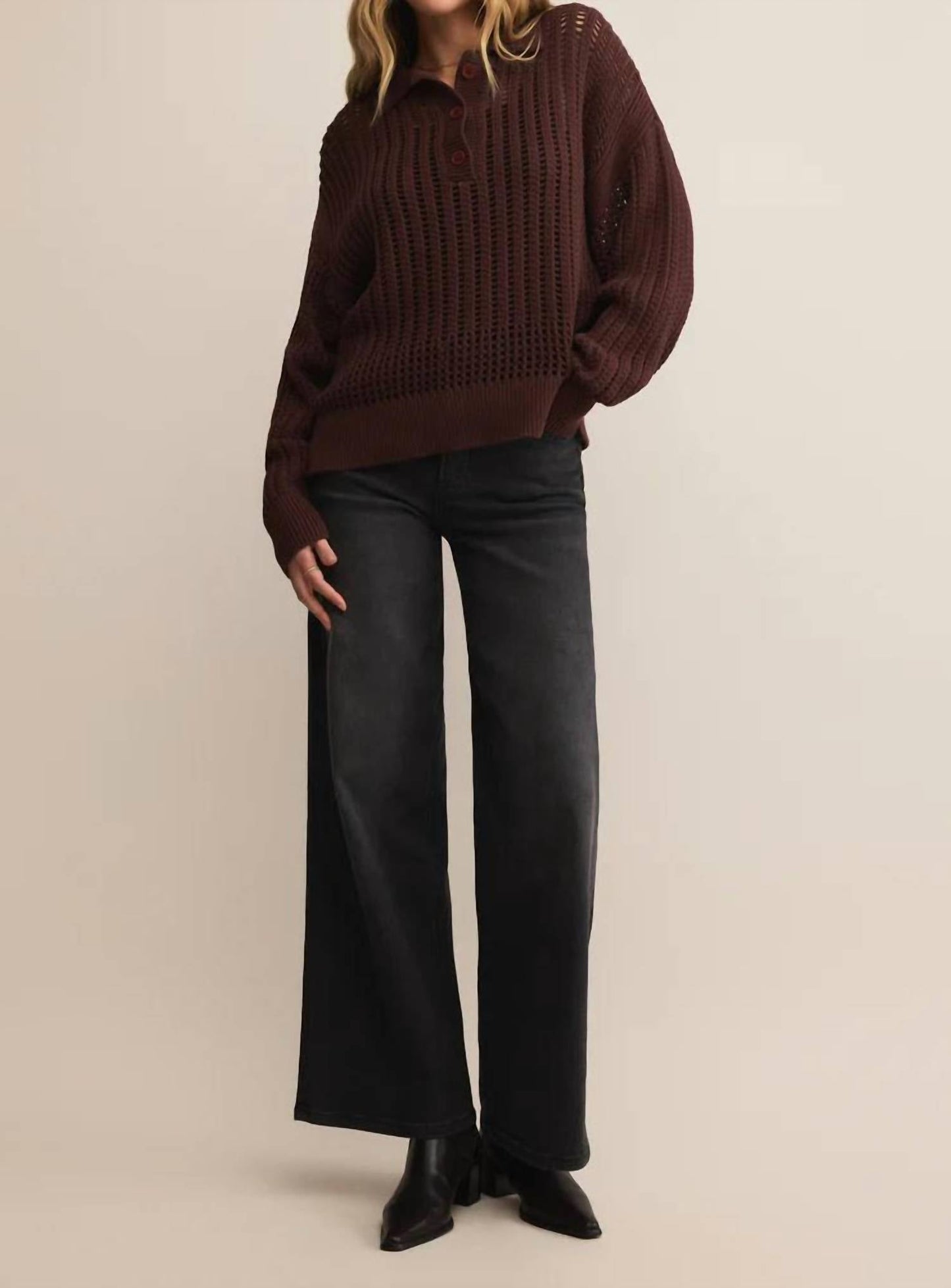 Z Supply - Looking Glass Crochet Polo Sweater