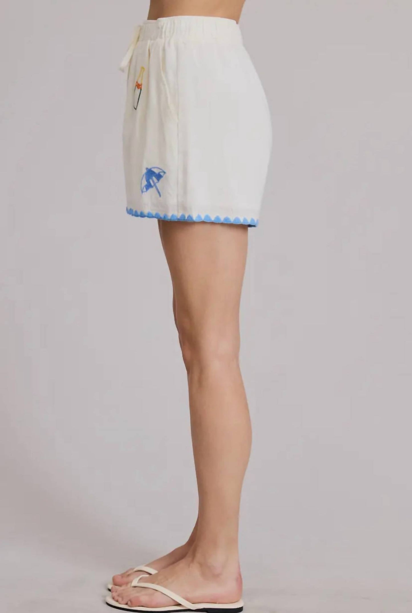 Flat White - Cancun Embroidered Shorts