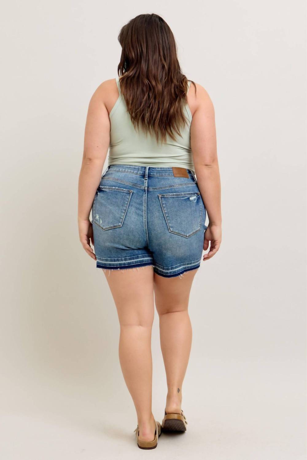 Judy Blue - Mid Rise Tummy Control Release Hem Denim Short