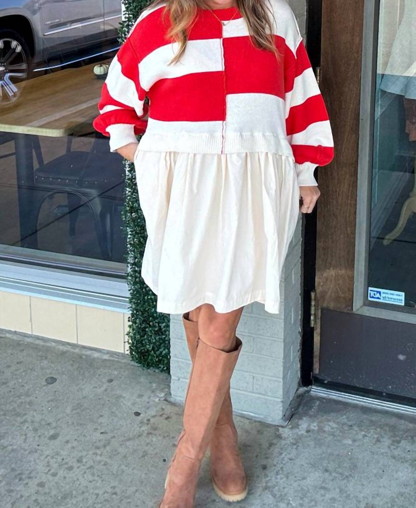 &Merci - Striped Sweater Twofer Dress