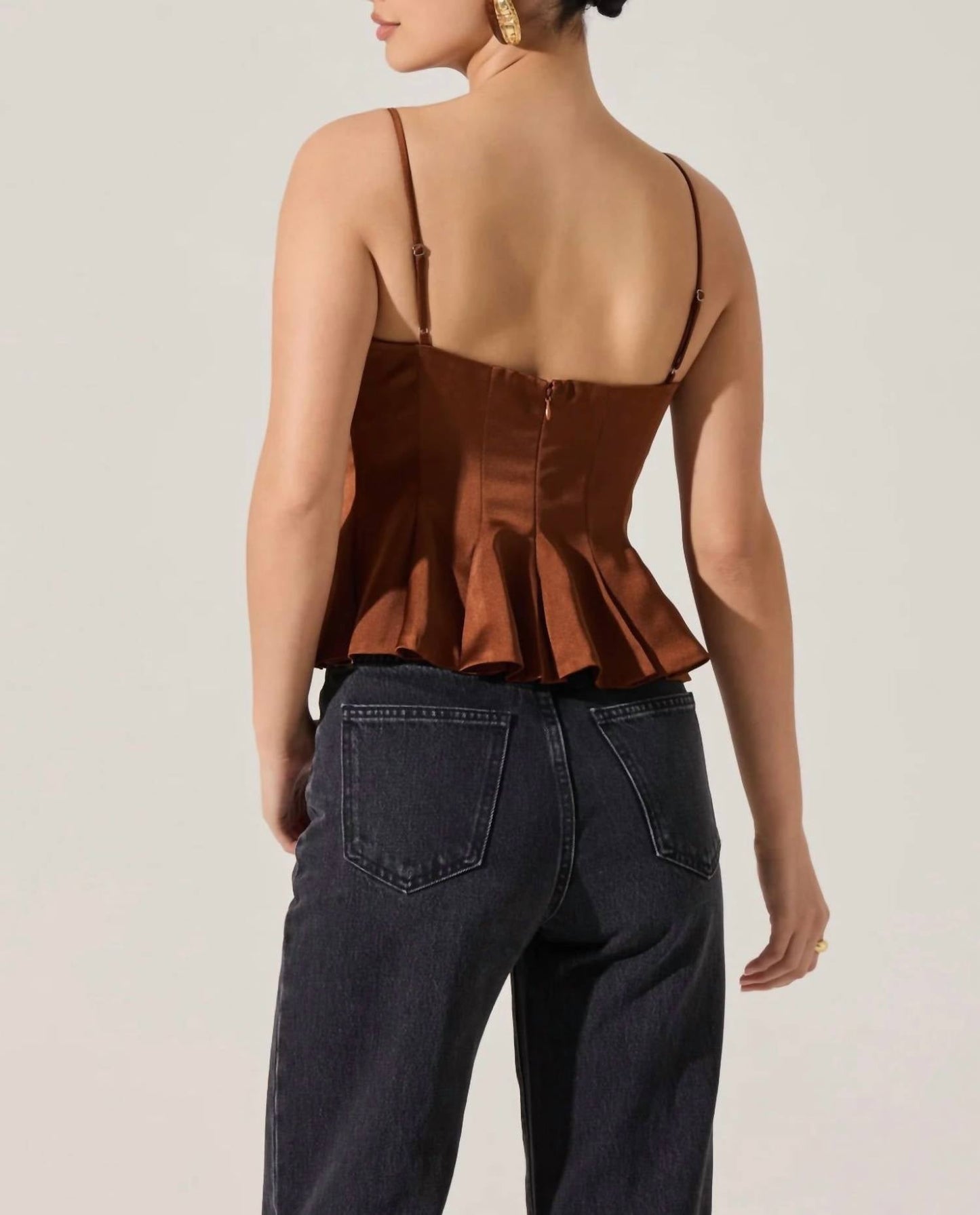 Astr - Paislee Satin Pleated Peplum Top