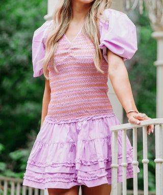 Karlie - Solid Poplin V-neck Smock Mini Dress