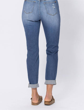 Judy Blue - Calça jeans boyfriend de cintura alta com punho