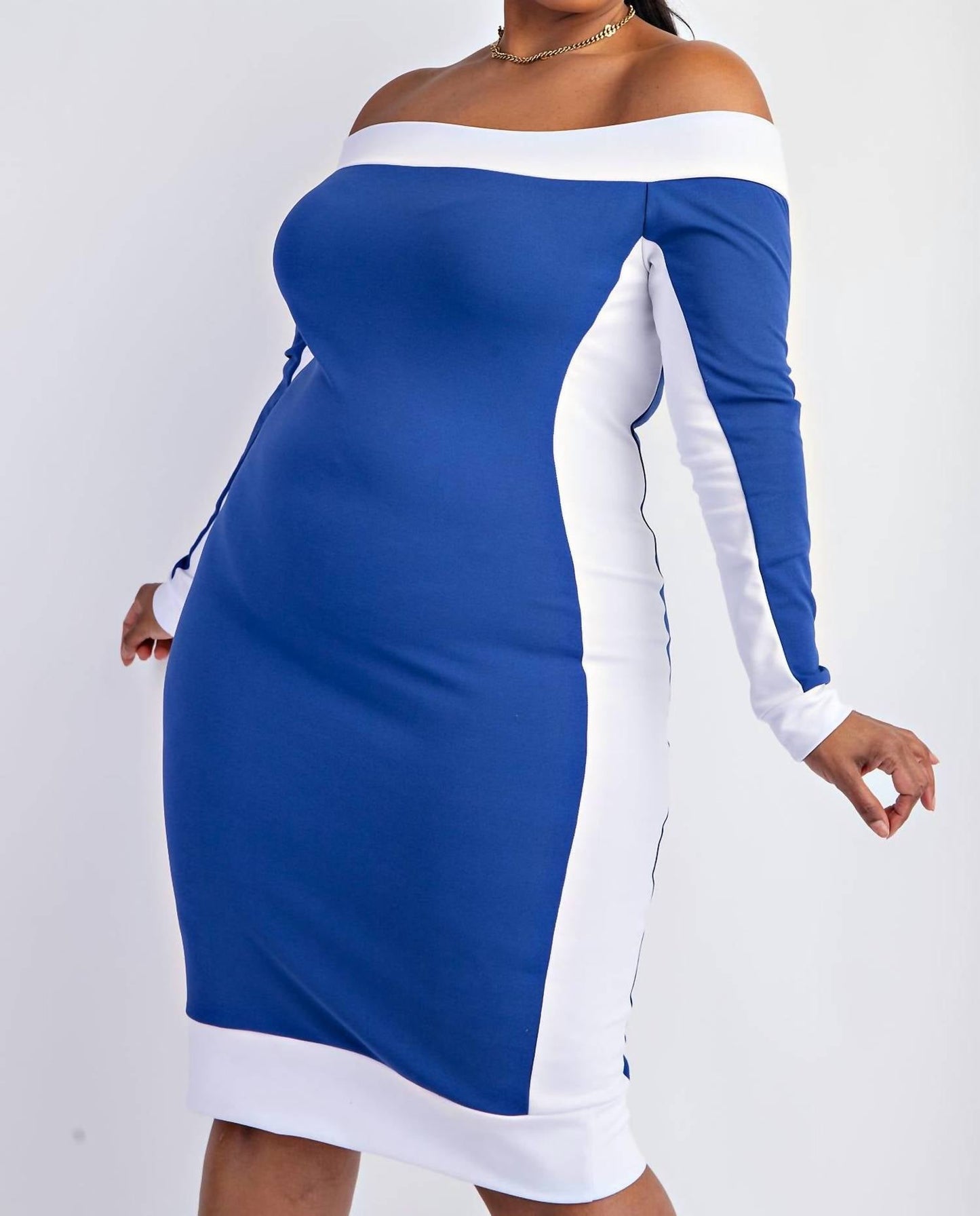 The Curve La - Plus Size Knit Color Block Midi Dress