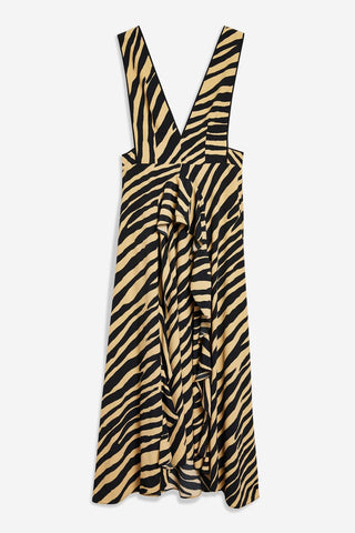 Topshop - Vestido avental listrado com estampa de zebra e decote em V