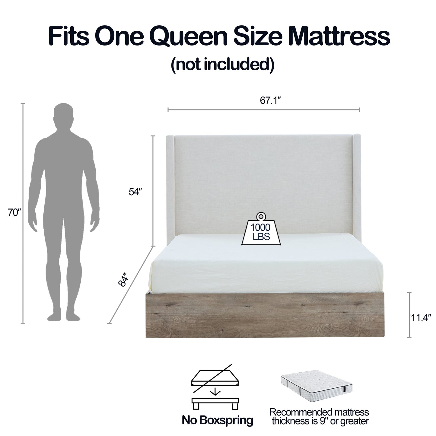 Shelton Upholstered Wingback Bed with 54-inch High Headboard