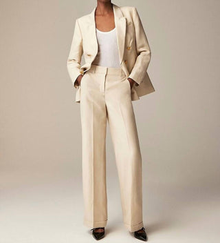 J.Crew - Calça larga com punho em mistura de linho e lã espinha de peixe - Petite
