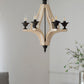 6 Light Wood Chandelier, Hanging Light Fixture With Adjustable Chain For Kitchen, Bulb Not Included - Cream