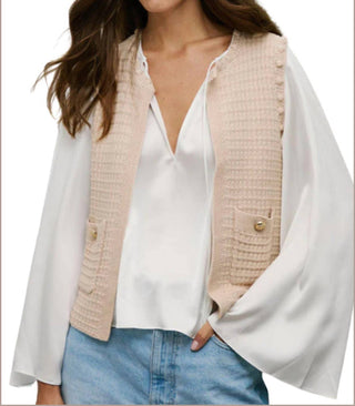 Colete de cashmere de outono com textura frontal aberta