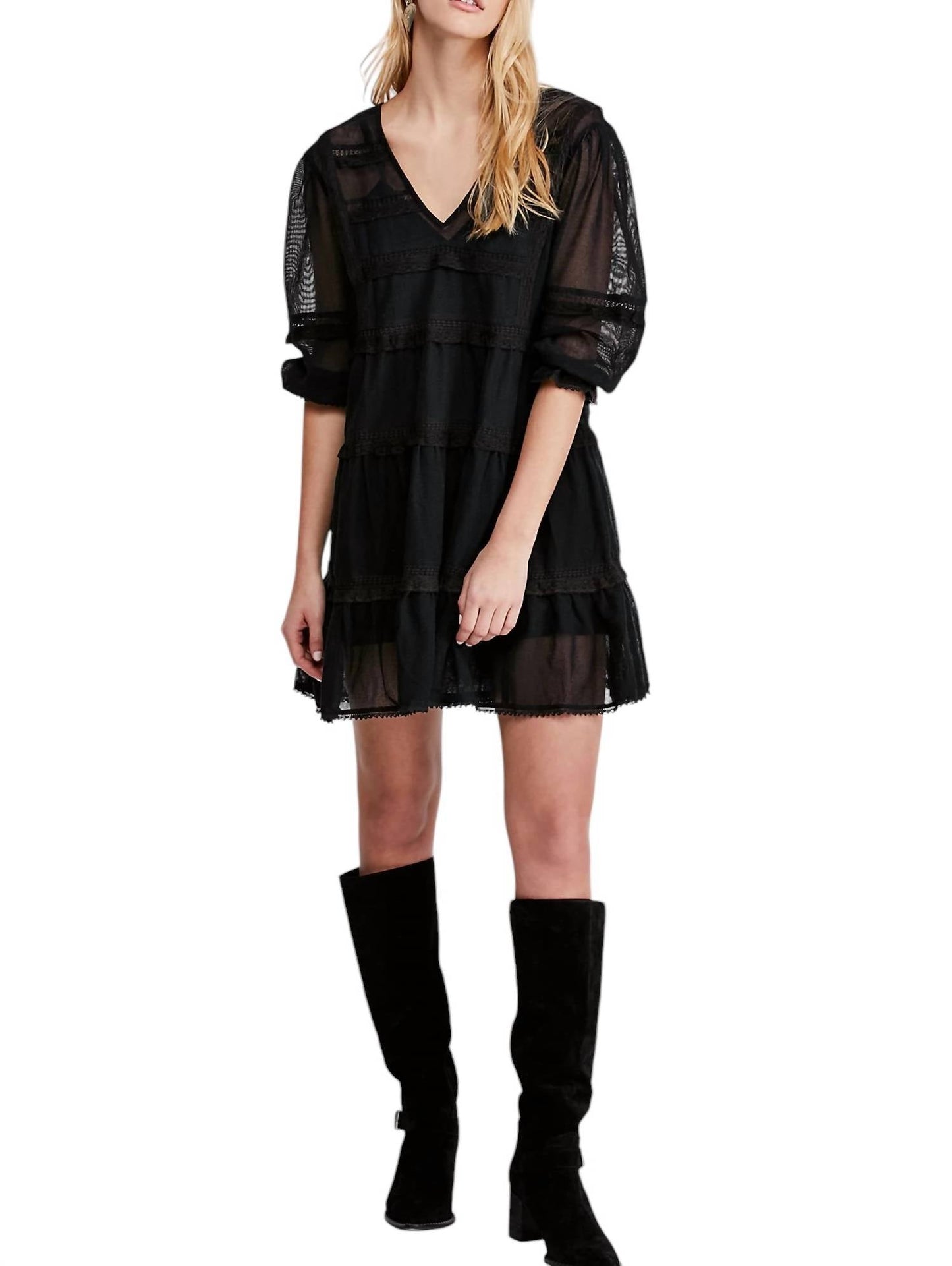 Free People - Berlin Trapeze Embroidered Semi Sheer Lace Slip Mini Dress