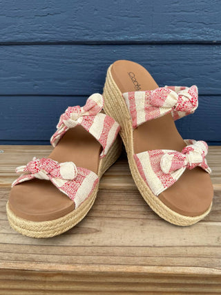 Corkys Footwear - Sandália feminina com salto anabela e amarração