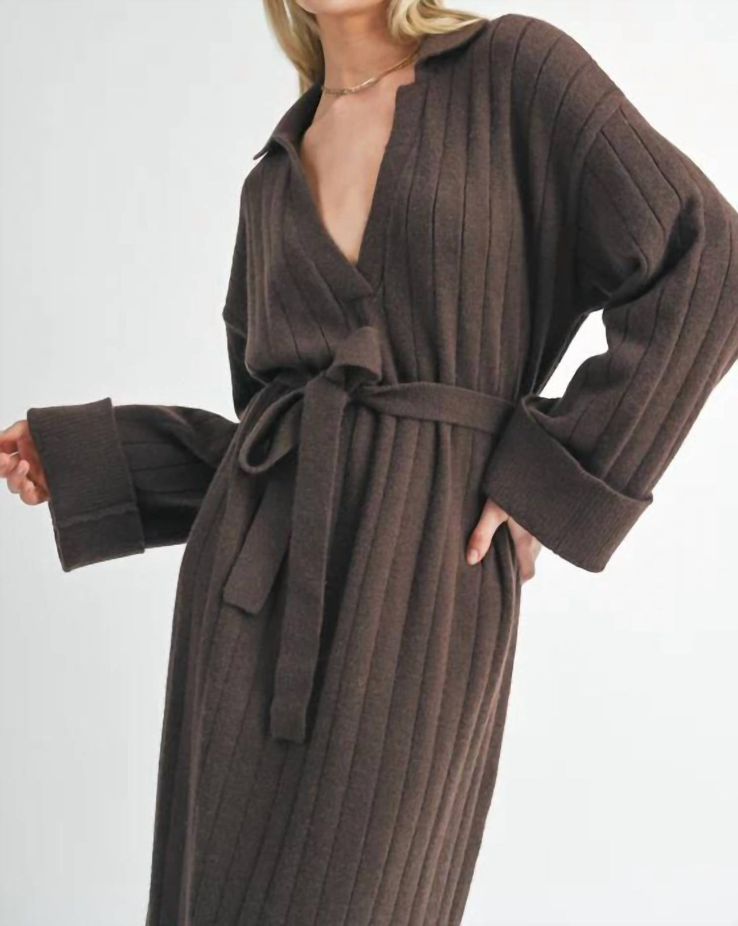 Sage The Label - Amber Waist Tied Sweater Midi Dress