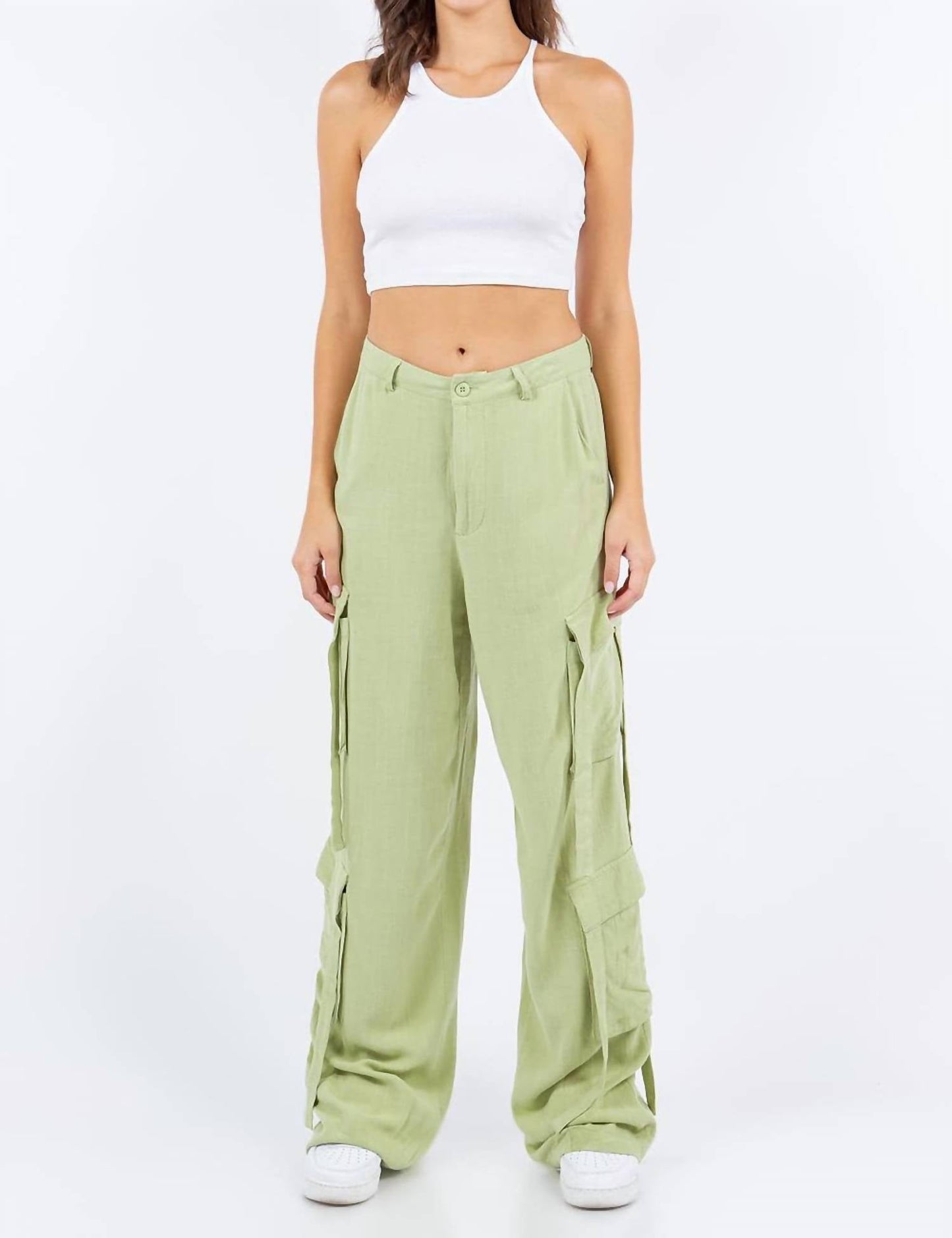 American Bazi - Linen Wide Leg Cargo Pants
