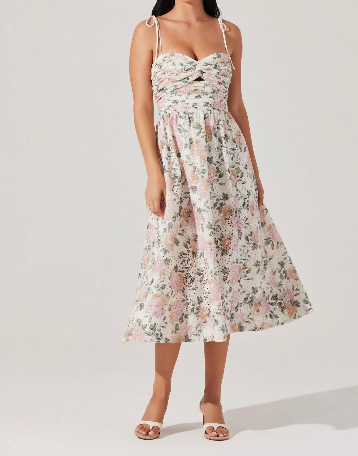 Astr - Sariah Pleated Eyelet Midi Dress
