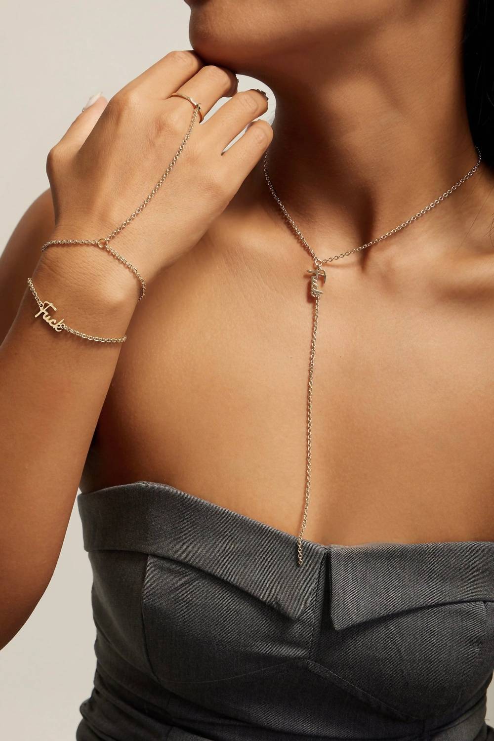 Eklexic - Women's Dainty Script F*ck Lariat Necklace