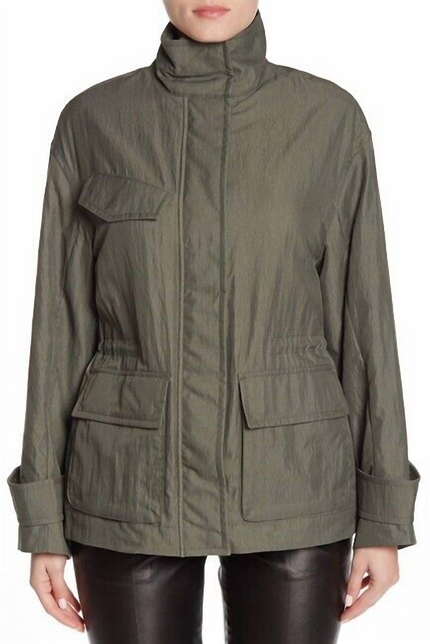 Vince - Army Green Jacket Drawstring Waist Anorak Flap Pockets