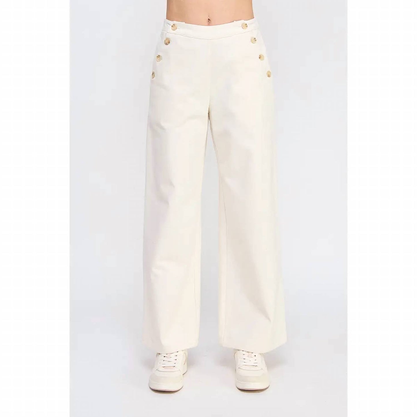 Allie Rose - Twill Side Button Wide Leg Pants
