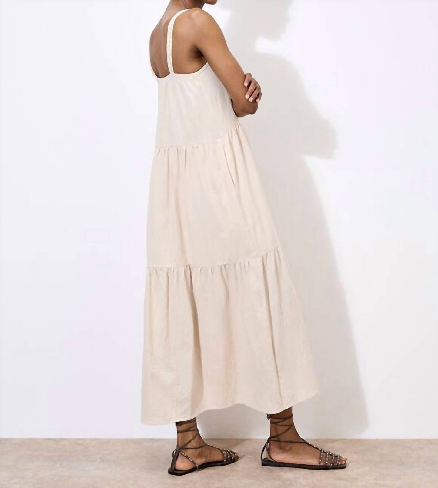 Apricot - Bead Embellished Tiered Midi-dress