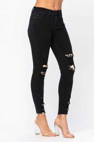 Judy Blue - Calça jeans skinny desgastada com estampa animal