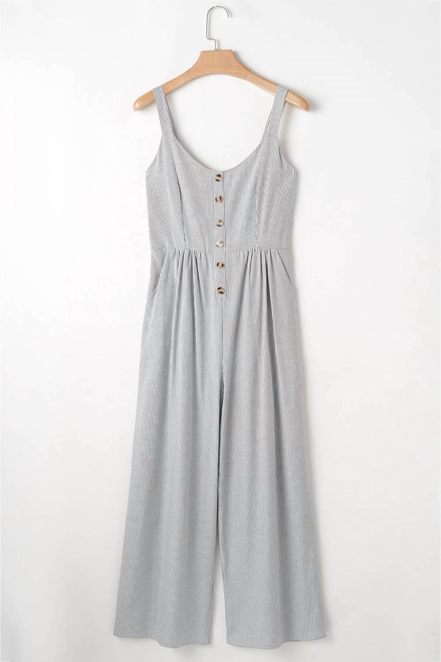 La Society - Half Buttoned Wide Leg Jumpsuit