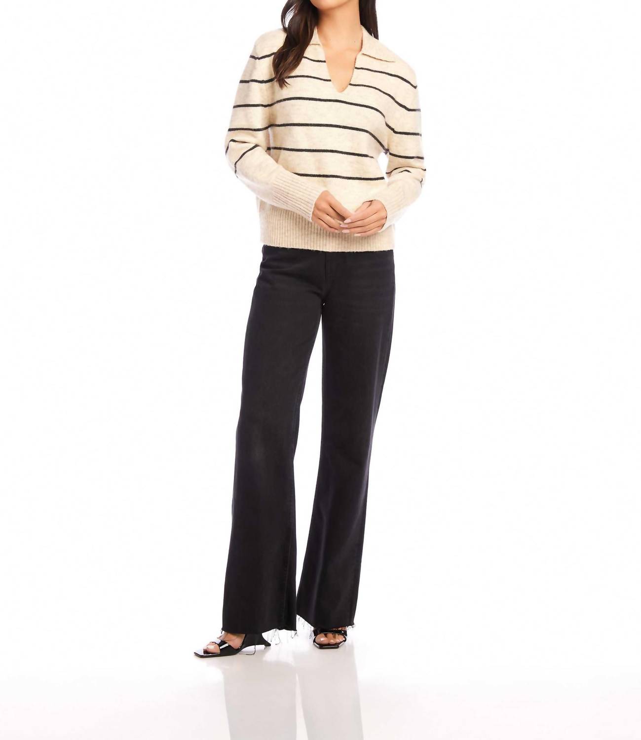 Fifteen Twenty - Lisa Stripe V-neck Sweater