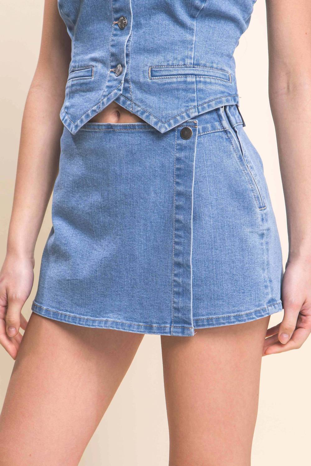 42Pops - Snap-on Button Denim Skorts