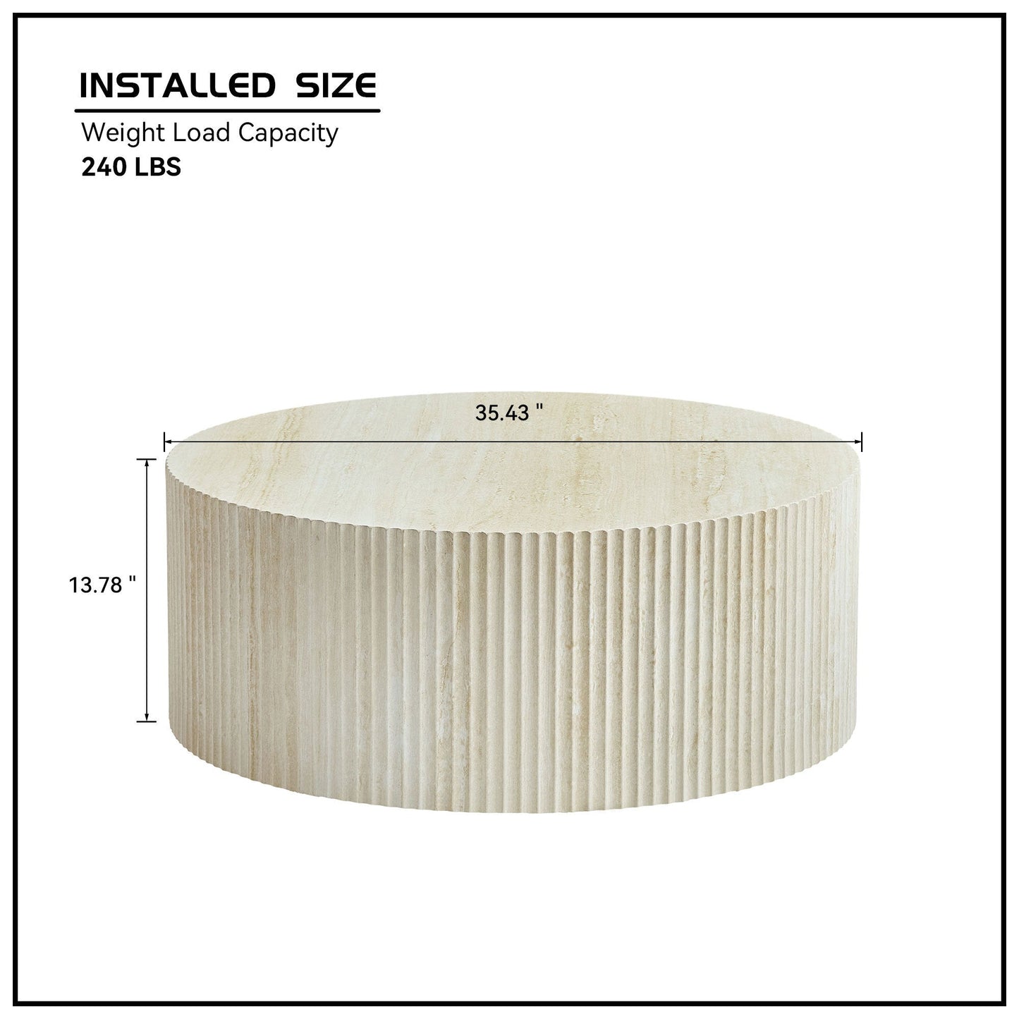 Faux Travertine Round Coffee Table with Eye-Catching Relief Design